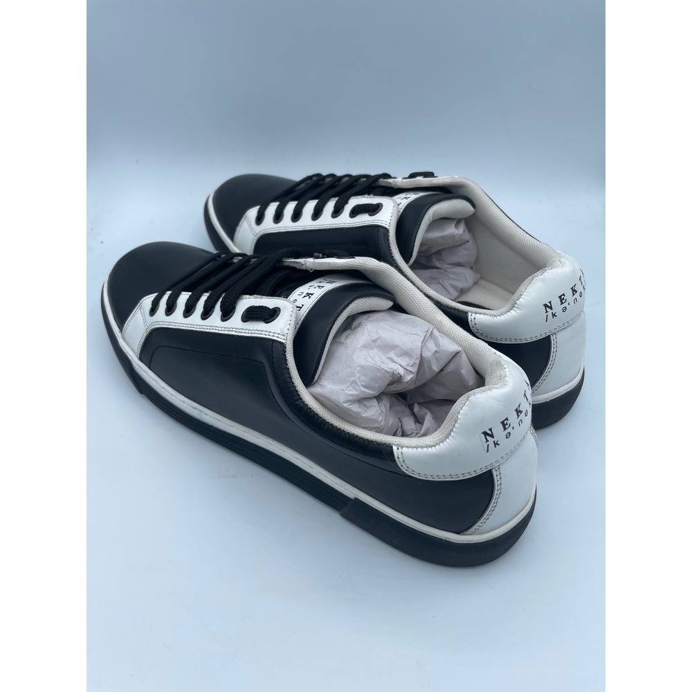 Nekta Genesis Mens 12 Black White Leather Low Top Sneakers Shoes Monochrome - Picture 3 of 8